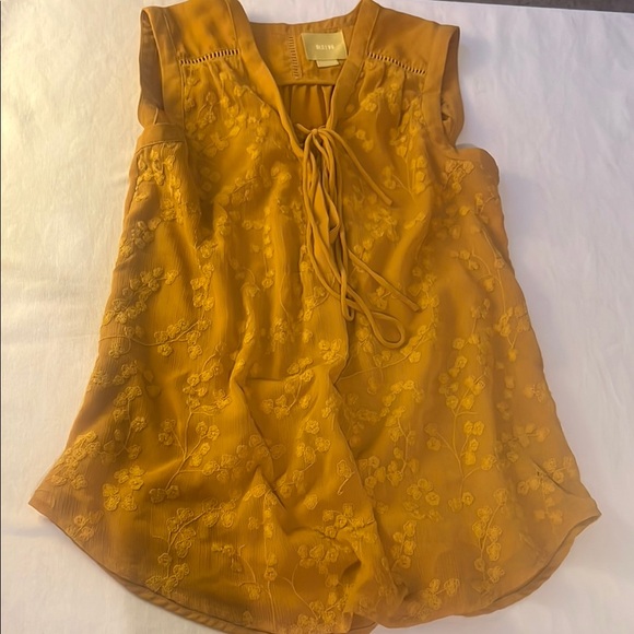 Maeve Tops - Anthropologie-Maeve Gold Tie Front Blouse with Flowing Silhouette